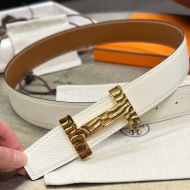 Hermes Quizz H20 Belt Reversible Leather In White/Brown