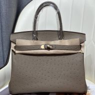 Hermes Birkin Bag Ostrich Leather Gold Hardware In Grey