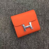 Hermes Constance Compact Wallet Epsom Leather Palladium Hardware In Orange