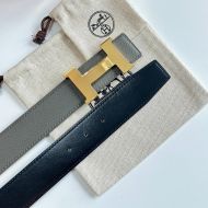 Hermes Constance H 38 Reversible Belt Leather In Grey/Black