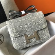 Hermes Constance Bag Lizard Leather Palladium Hardware In White/Grey