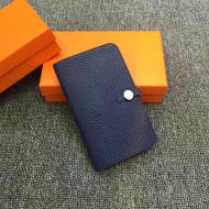 Hermes Dogon Duo Wallet Togo Leather Palladium Hardware In Navy Blue