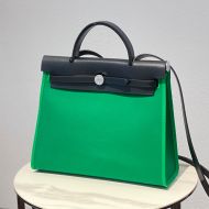 Hermes Herbag Bag Canvas Palladium Hardware In Green/Black