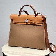 Hermes Herbag Bag Canvas Palladium Hardware In Khaki/Brown