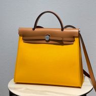 Hermes Herbag Bag Canvas Palladium Hardware In Yellow/Brown