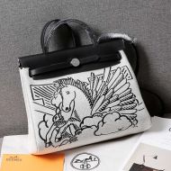 Hermes Herbag Bag Pegasus Canvas Palladium Hardware In Black