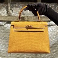 Hermes Kelly Bag Alligator Leather Gold Hardware In Yellow