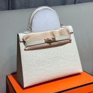 Hermes Kelly Bag Ostrich Leather Gold Hardware In White
