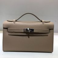 Hermes Kelly Mini Pochette Bag Epsom Leather Palladium Hardware In Khaki