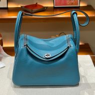 Hermes Lindy Bag Clemence Leather Palladium Hardware In Blue
