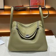 Hermes Lindy Bag Clemence Leather Palladium Hardware In Olive
