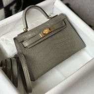 Hermes Kelly II Mini Bag Alligator Leather Gold Hardware In Grey