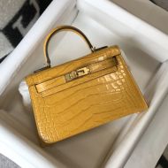 Hermes Kelly II Mini Bag Alligator Leather Gold Hardware In Yellow