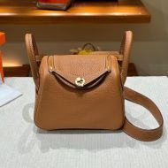 Hermes Mini Lindy Bag Togo Leather Gold Hardware In Brown