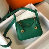Hermes Mini Lindy Bag Togo Leather Gold Hardware In Green