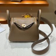 Hermes Mini Lindy Bag Togo Leather Gold Hardware In Khaki