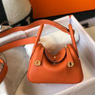 Hermes Mini Lindy Bag Togo Leather Gold Hardware In Orange