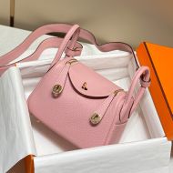 Hermes Mini Lindy Bag Togo Leather Gold Hardware In Pink