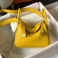 Hermes Mini Lindy Bag Togo Leather Gold Hardware In Yellow