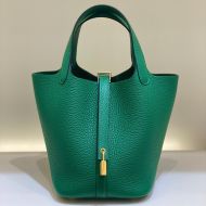 Hermes Picotin Lock Bag Clemence Leather Gold/Palladium Hardware In Green