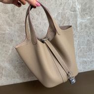 Hermes Picotin Lock Bag Clemence Leather Gold/Palladium Hardware In Grey