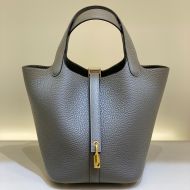 Hermes Picotin Lock Bag Clemence Leather Gold/Palladium Hardware In Marble