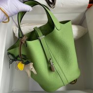 Hermes Picotin Lock Bag Clemence Leather Gold/Palladium Hardware In Mint Green