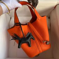 Hermes Picotin Lock Bag Clemence Leather Gold/Palladium Hardware In Orange