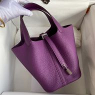 Hermes Picotin Lock Bag Clemence Leather Gold/Palladium Hardware In Purple