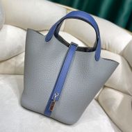 Hermes Picotin Lock Bag Color Blocking Clemence Leather Palladium Hardware In Grey