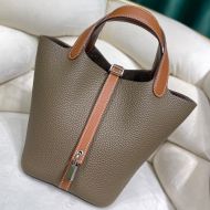 Hermes Picotin Lock Bag Color Blocking Clemence Leather Palladium Hardware In Khaki