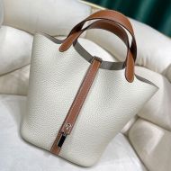 Hermes Picotin Lock Bag Color Blocking Clemence Leather Palladium Hardware In White