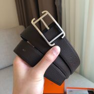 Hermes Society Buckle 32MM Reversible Belt Togo Leather In Coffee