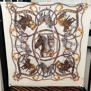 Hermes Carriage Feast Scarf In White