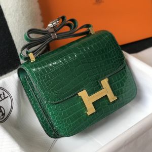 Hermes Constance Bag Alligator Leather Gold Hardware In Green