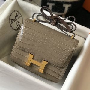 Hermes Constance Bag Alligator Leather Gold Hardware In Khaki