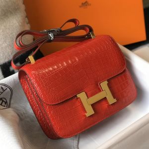 Hermes Constance Bag Alligator Leather Gold Hardware In Red