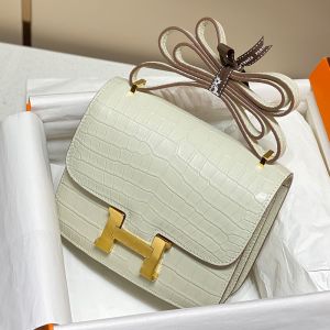 Hermes Constance Bag Alligator Leather Gold Hardware In White