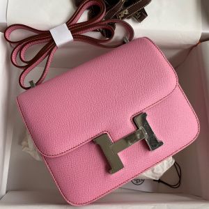 Hermes Constance Bag Epsom Leather Palladium Hardware In Pink