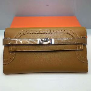 Hermes Kelly Wallet Swift Leather Palladium Hardware In Brown