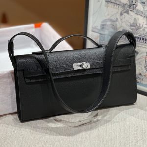 Hermes Kelly Cut Clutch Epsom Leather Palladium Hardware In Black