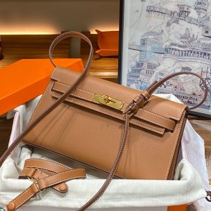 Hermes Kelly Elan Bag Chevre Leather Gold Hardware In Brown