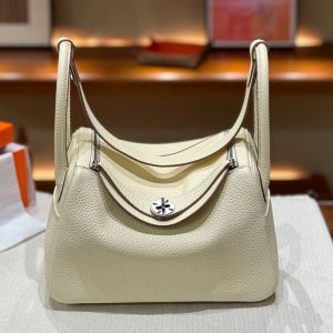 Hermes Lindy Bag Clemence Leather Palladium Hardware In White
