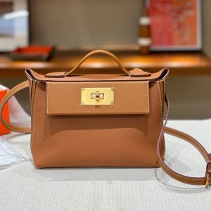 Hermes Mini 24/24 Bag Evercolor/Swift Leather Gold Hardware In Brown