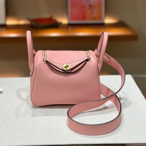 Hermes Mini Lindy Bag Togo Leather Gold Hardware In Cherry