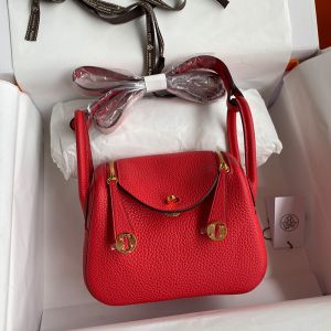 Hermes Mini Lindy Bag Togo Leather Gold Hardware In Red