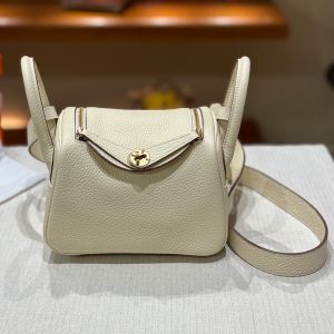 Hermes Mini Lindy Bag Togo Leather Gold Hardware In White