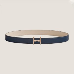 Hermes Mors H 24 Reversible Belt Leather In Blue/White