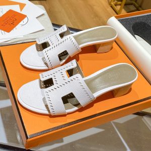 Hermes Oasis Slides Women Hollow Leather In White