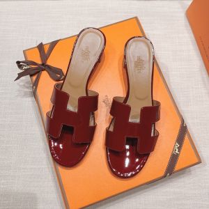 Hermes Oasis Slides Women Patent Leather In Red